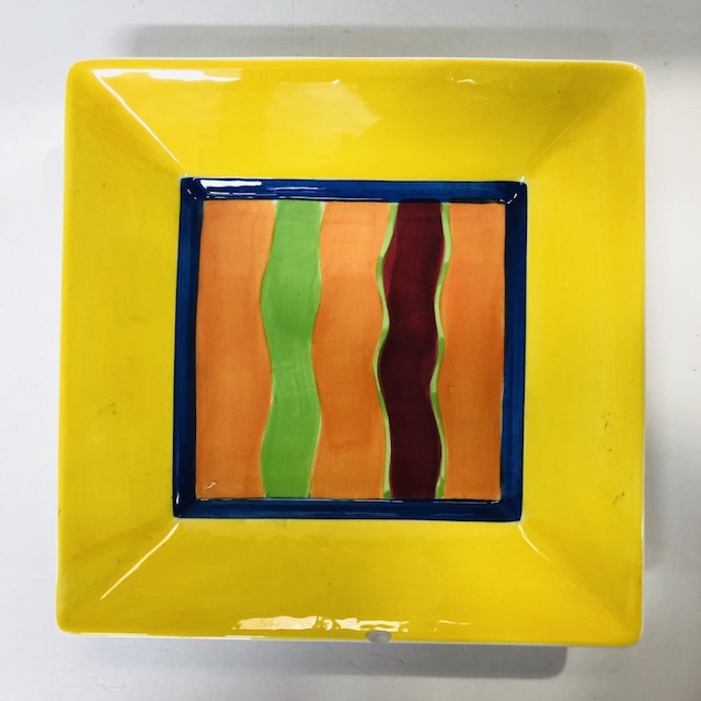 PLATTER, Hand Painted Square Yellow Stripe